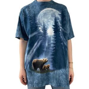 Vintage Y2K Unisex The Mountain Cotton Bear Mountain Scene Short Sleeve Tee XL